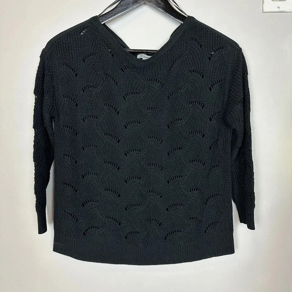 Kismet black open knit sweater 3/4 length  sleeves - Picture 3 of 9